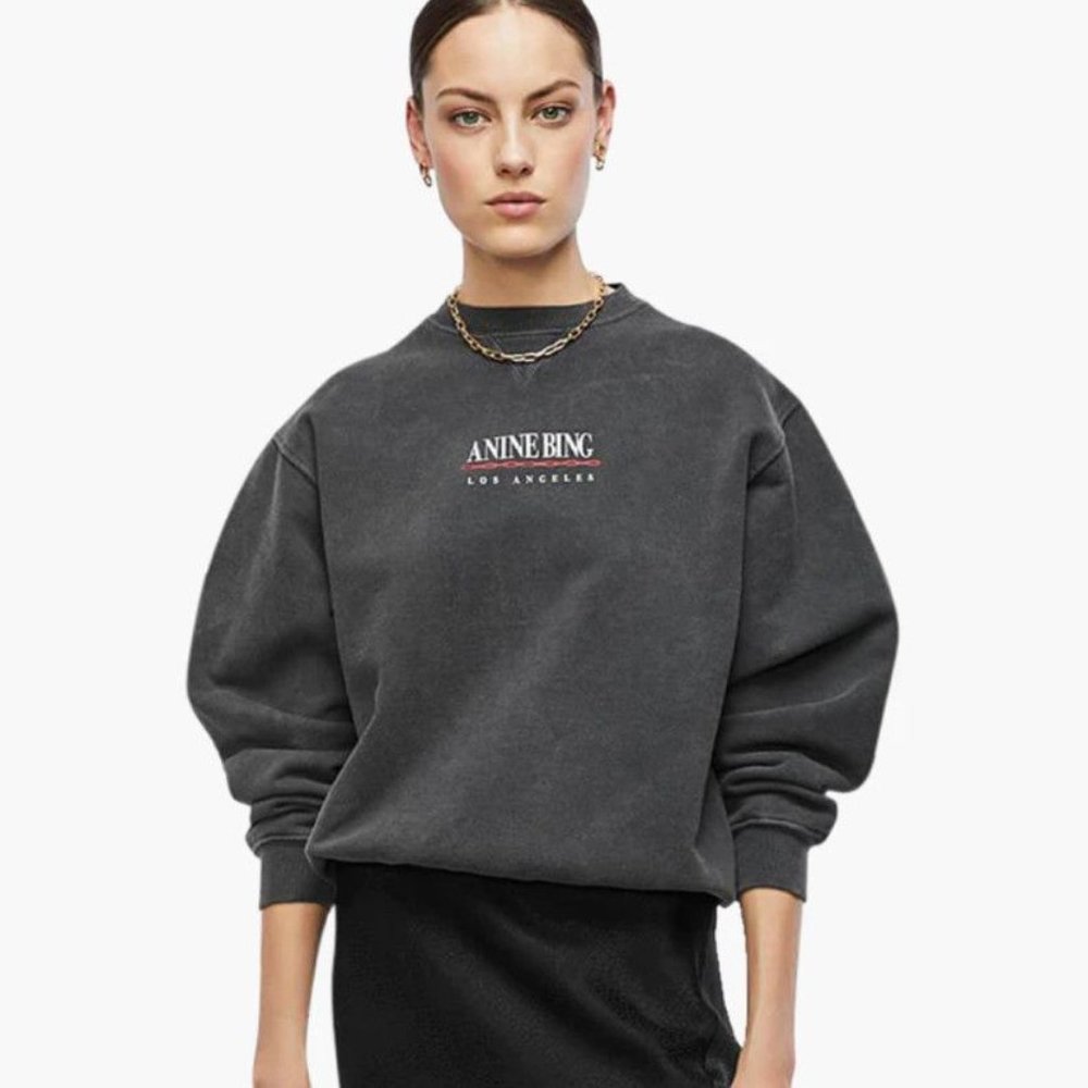 ANINE BING ROMANA SWEATSHIRT LINK WASHED BLACK